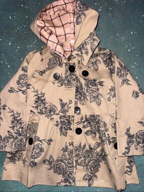 Girls' Floral Hooded Trench Coat 4 5 yo